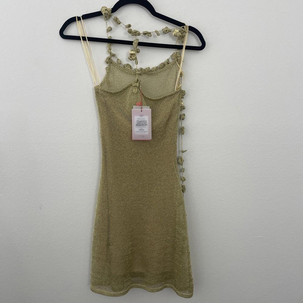 Cult Gaia Alonza Knit Dress Gold metallic crochet Mini Resort XS  $598msrp - Picture 15 of 15